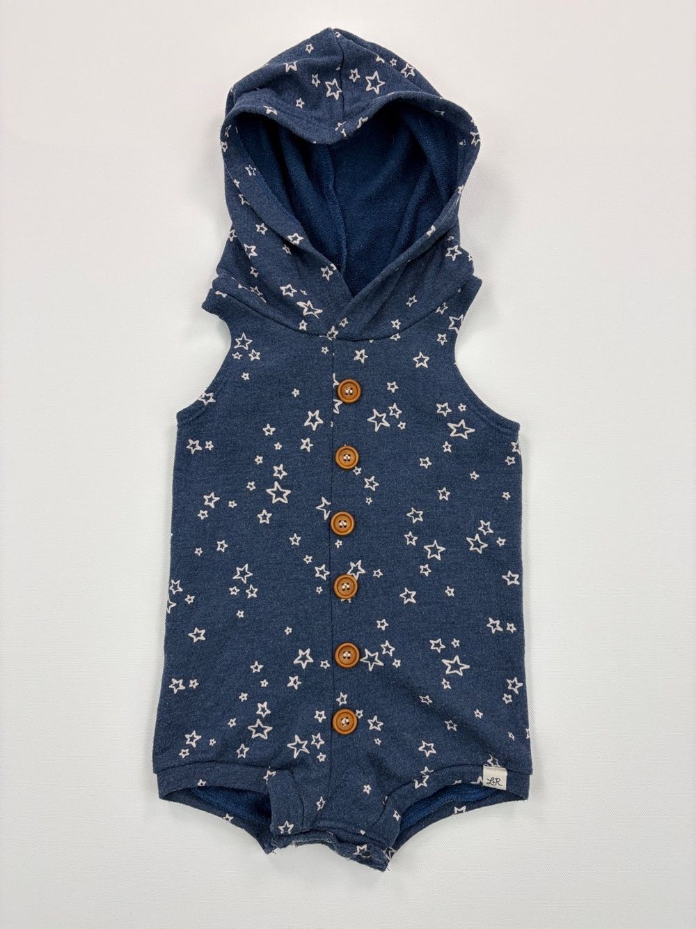 Lulu + Roo One-Piece Hooded Sleeveless Shortie Romper with Star Print